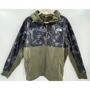 The North Face Men's Green Black Camo Zip Hoodie Train N Logo Jacket Large